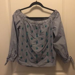 J crew cotton embellished off the shoulder top